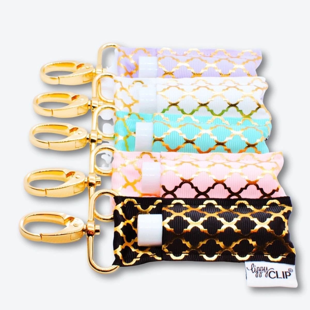 Gold Quatrefoil White LippyClip® Lip Balm Holder