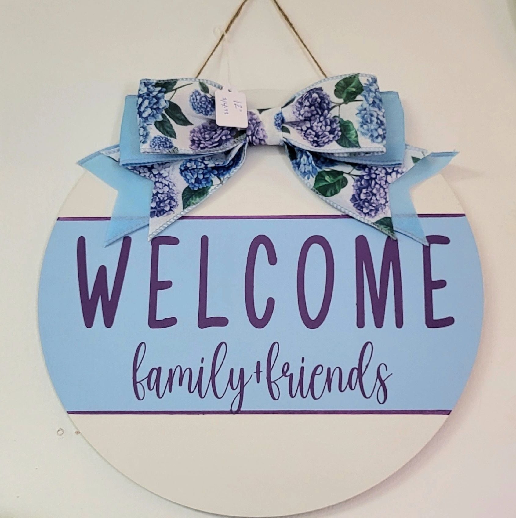 Welcome Family & Friends Hydrangea Front Door Sign 12"