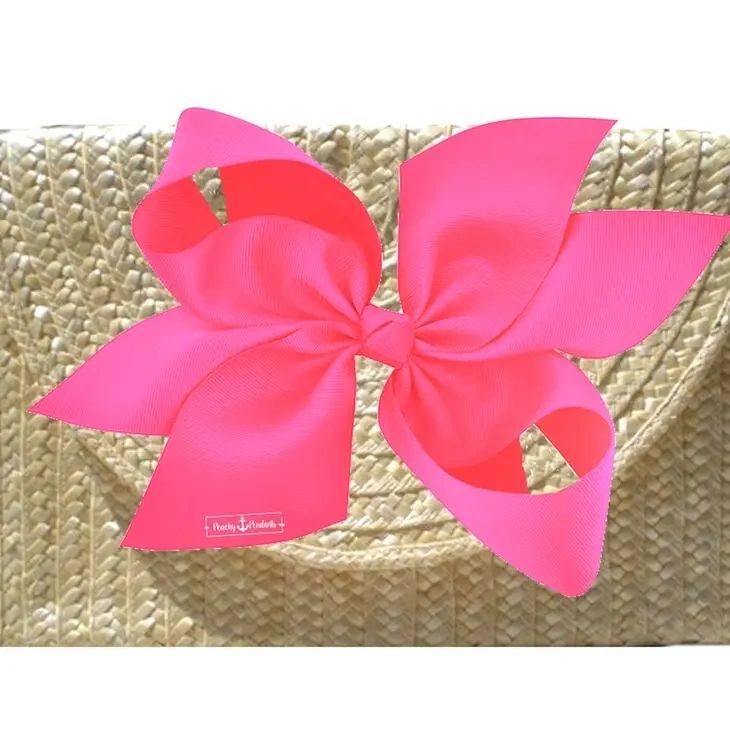 The Vineyard Straw Clutch with Interchangeable Bow - Hot Pink