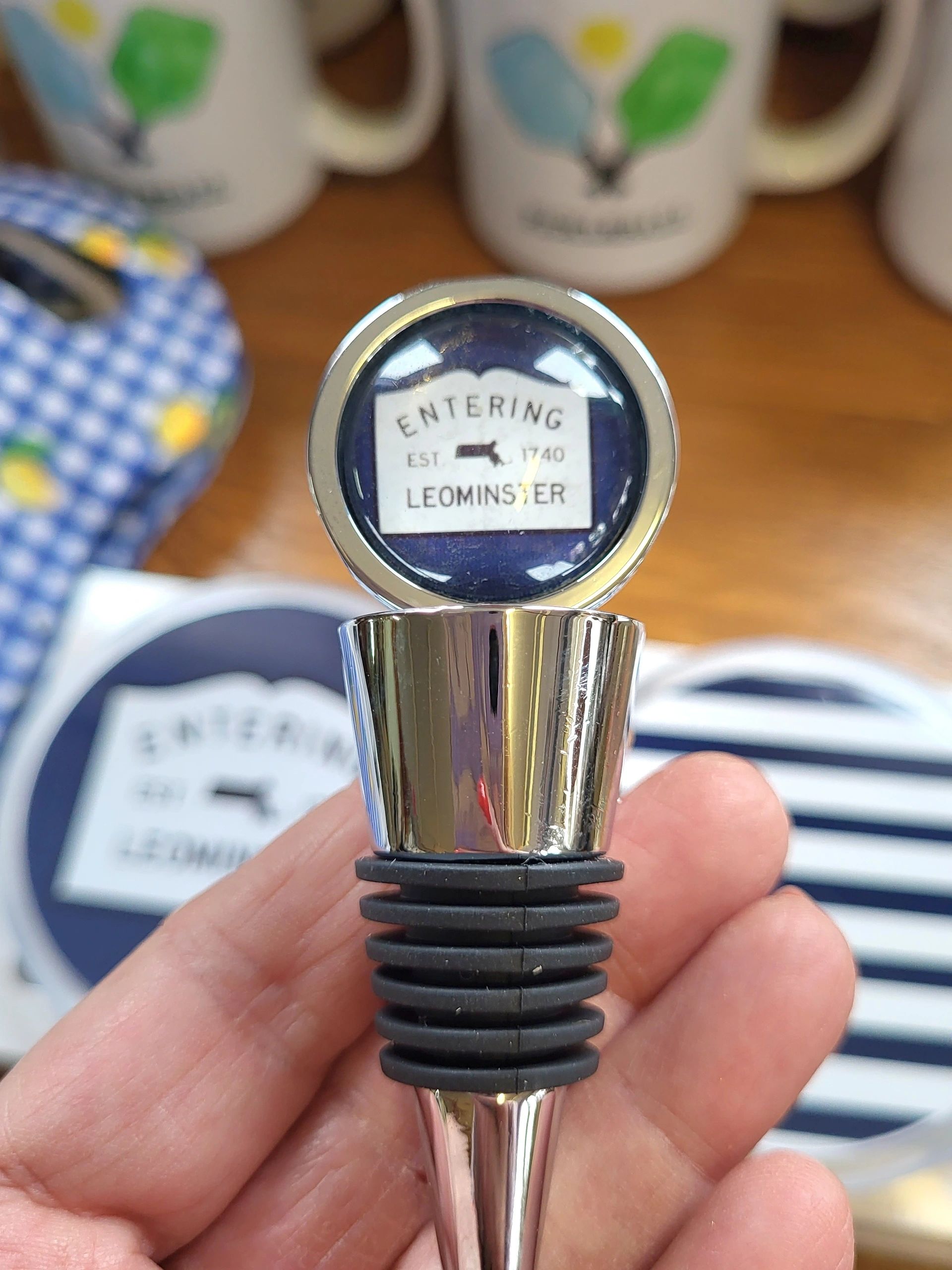 Wine Stopper - Custom "Entering Leominster" Massachusetts Sign Wine Bottle Cork
