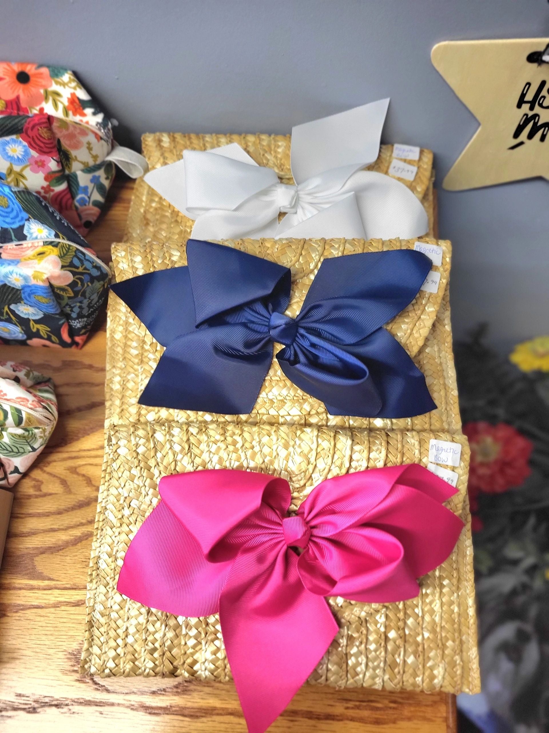 The Vineyard Straw Clutch with Interchangeable Bow - Navy