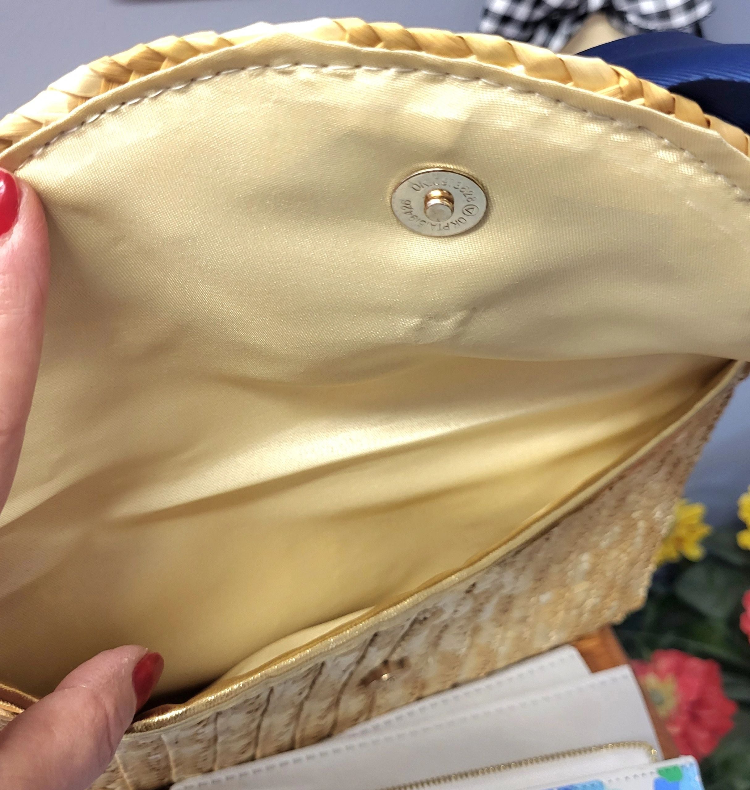 The Vineyard Straw Clutch with Interchangeable Bow - Navy