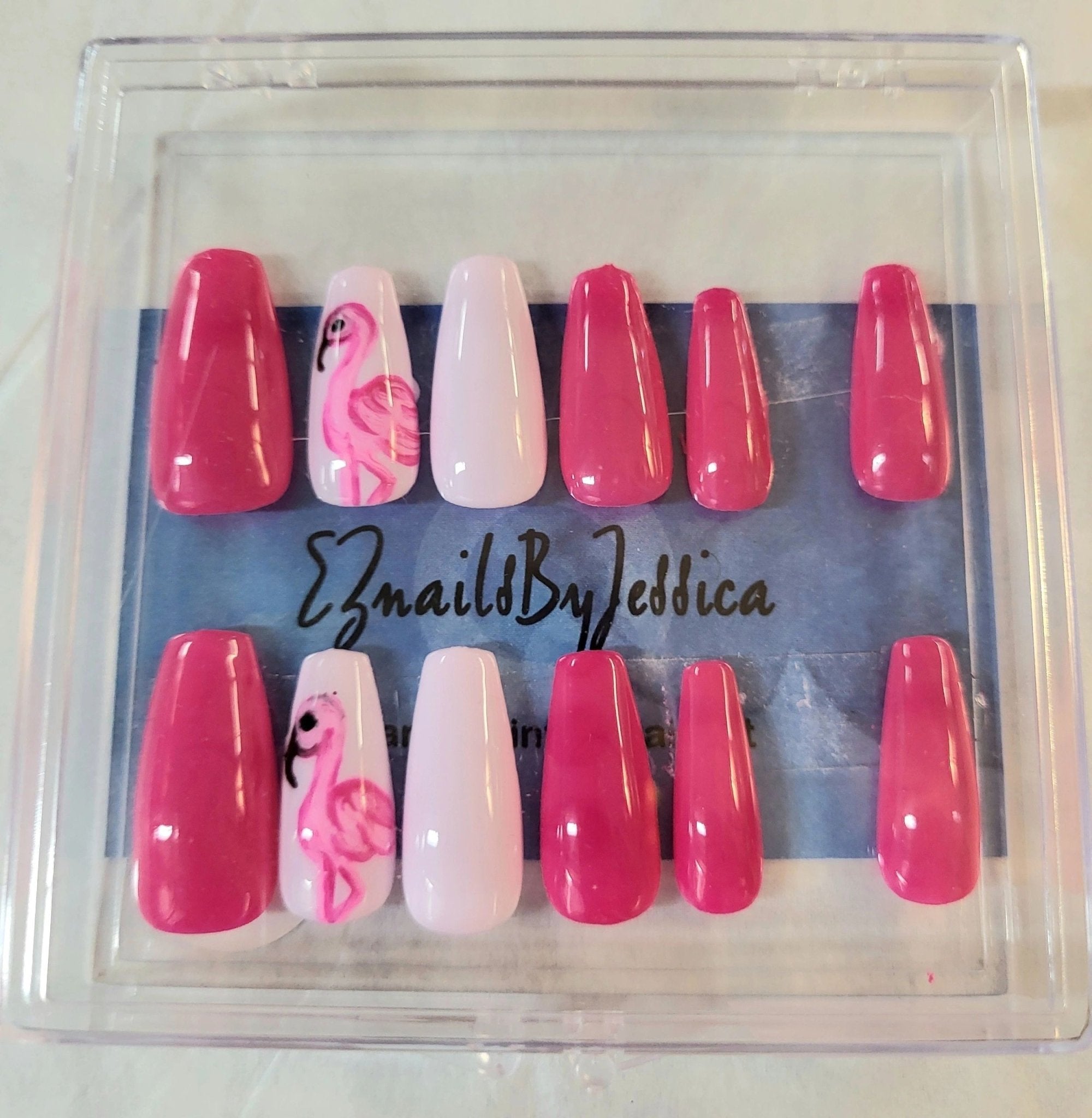 Hand - painted Flamingo Press - on Nails with Kit - Potpourri Gift Shop