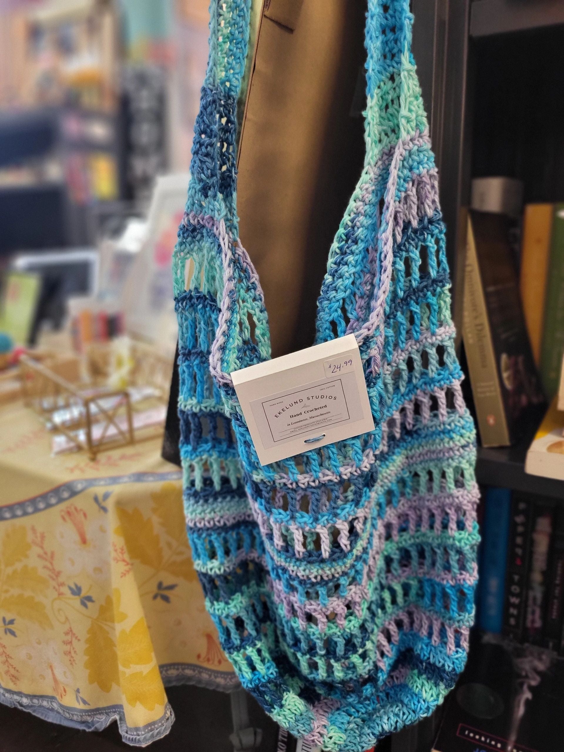 Boho Crocheted Crossbody Bag - Blue