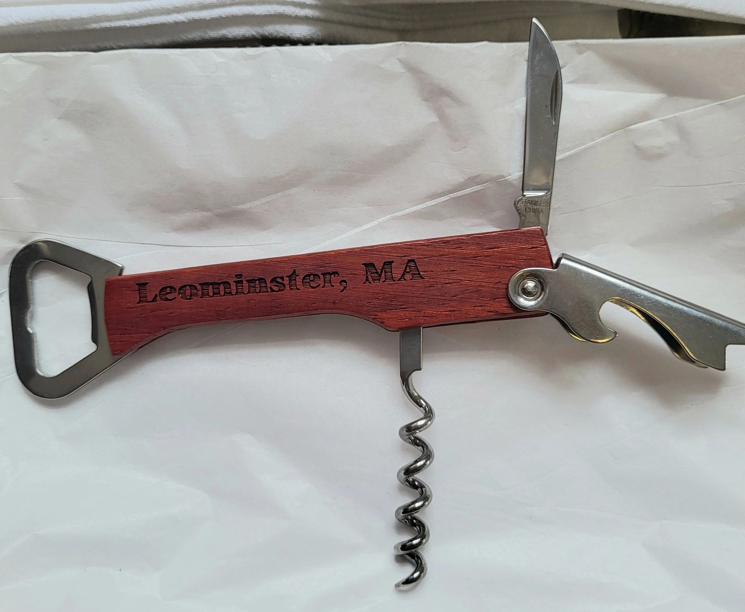 Leominster Engraved Bottle Opener & Wine Corkscrew