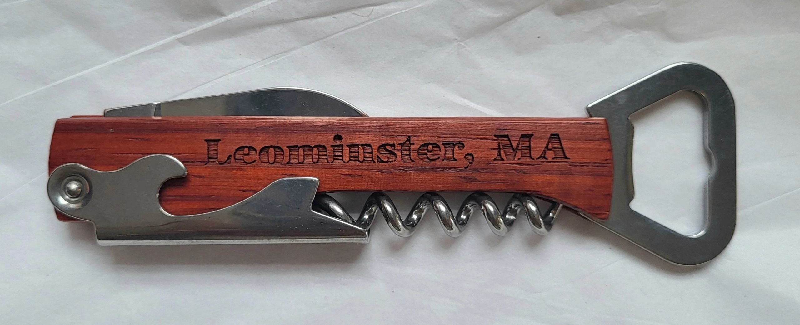 Leominster Engraved Bottle Opener & Wine Corkscrew