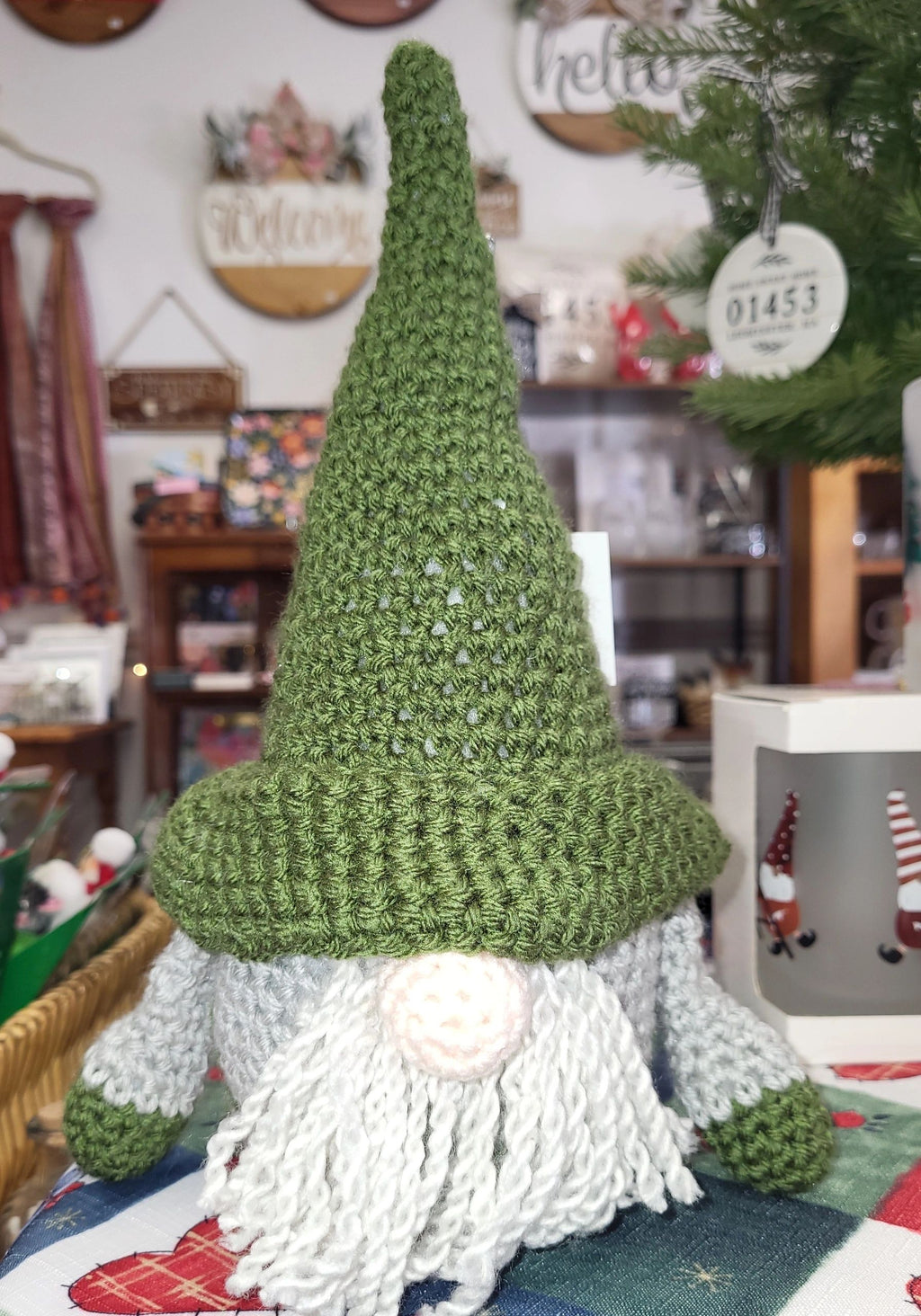 Green Crocheted Gnome 7"x12"
