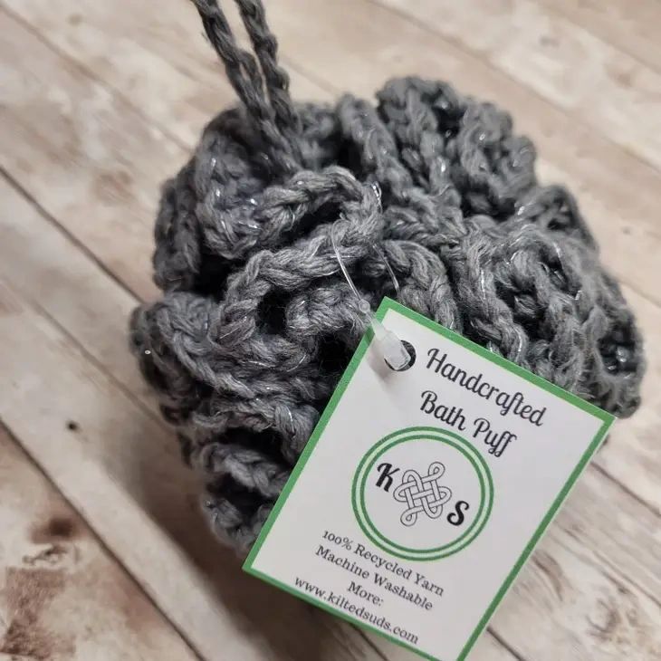 Gray Shower & Bath Puff