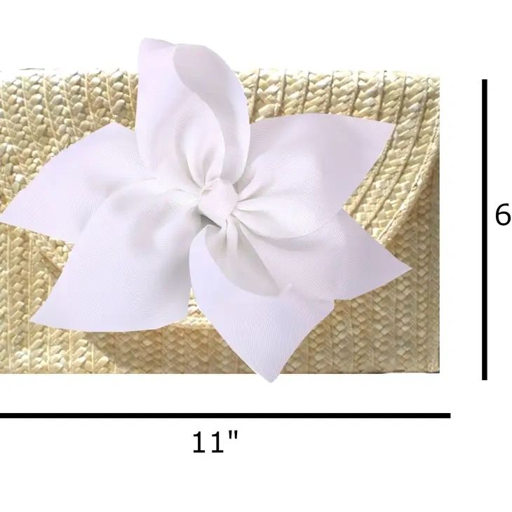 The Vineyard Straw Clutch with Interchangeable Bow - White.