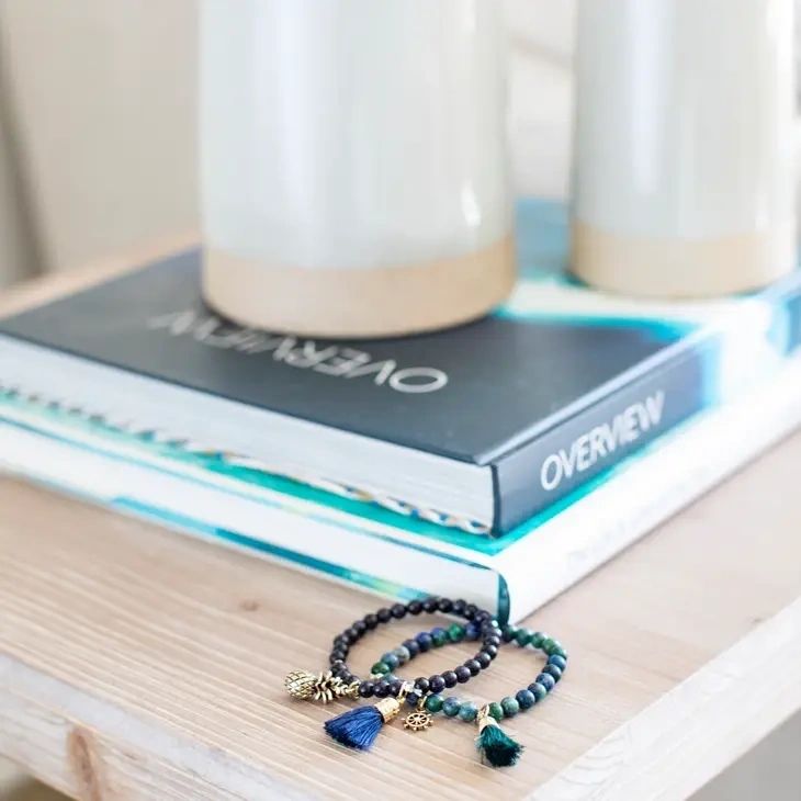 Blue Sodalite Soul Stacks Bracelet [for intuition] - flower charm & tassel