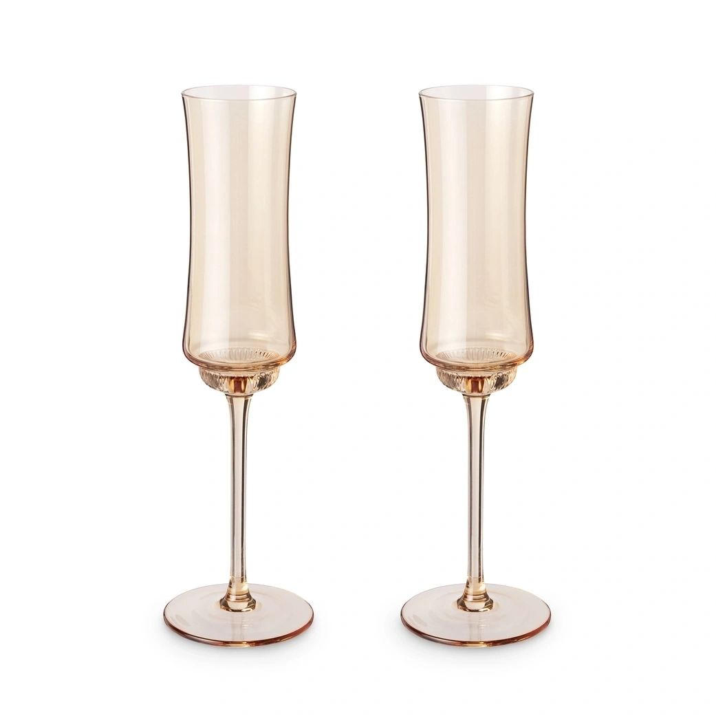 Tulip Amber Tinted Glass Stemmed Champagne Flutes Set of 2