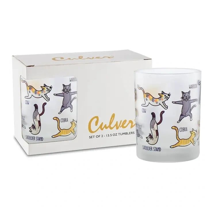 Kitty Yoga Double Old Fashion Glasses – Set of 2 - Potpourri Gift Shop