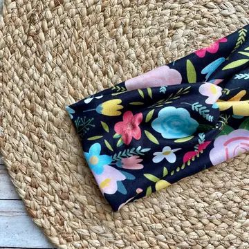 Black Bright Floral Knit Twist Headband
