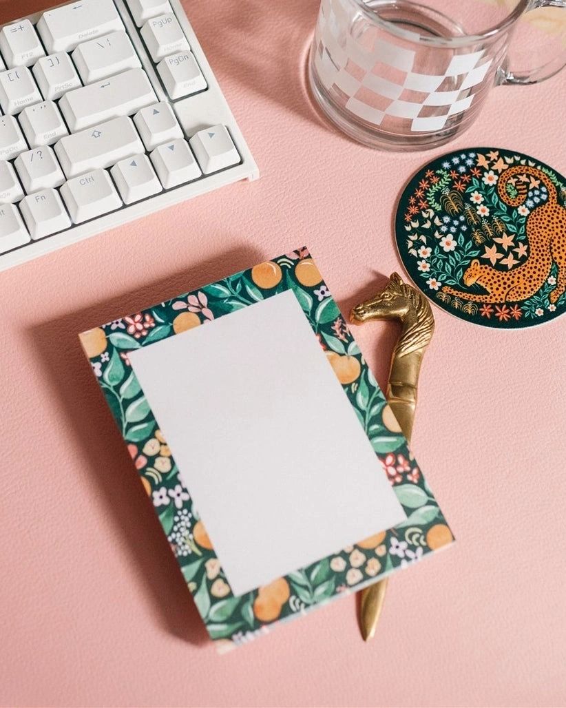 Floral Orange Pattern Notepad 75 Sheets - Potpourri Gift Shop