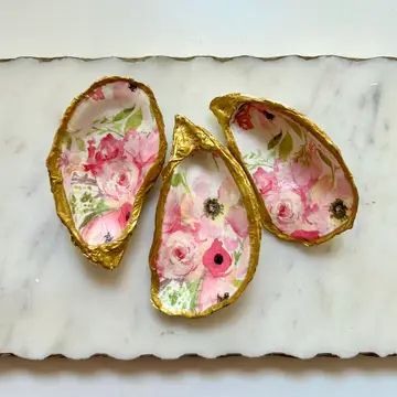 Pink Floral Small Oyster Shell Ring Dish