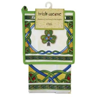 Irish Emblem Tea Towel & Shamrock Potholder