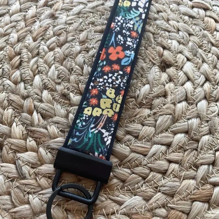 Black Metallic Floral Keychain Wristlet