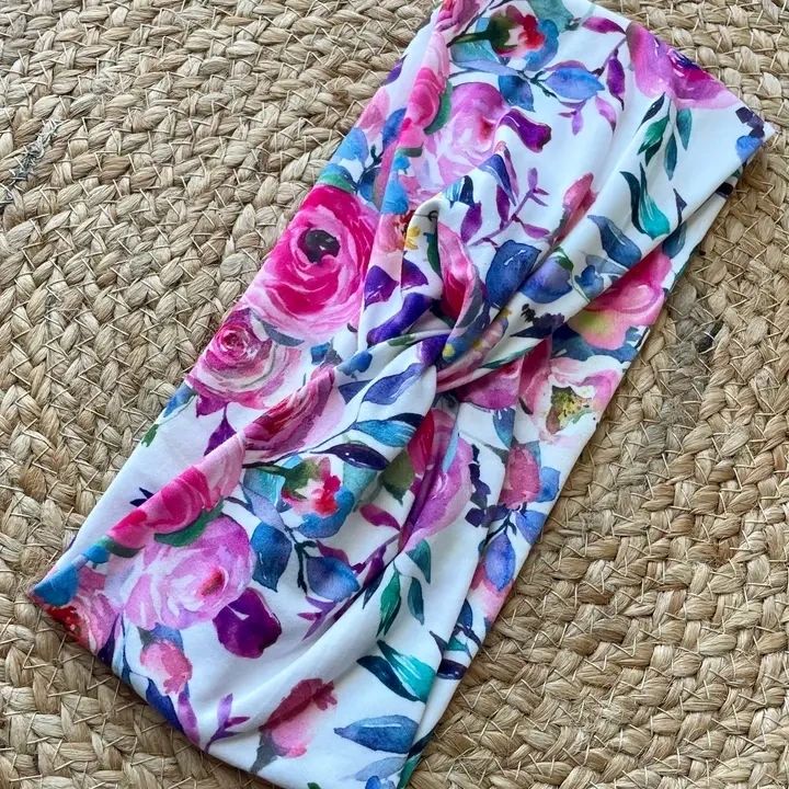 Bright Pink Florals Knit Twist Headband