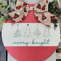 Merry & Bright Christmas Front Door Sign 12"
