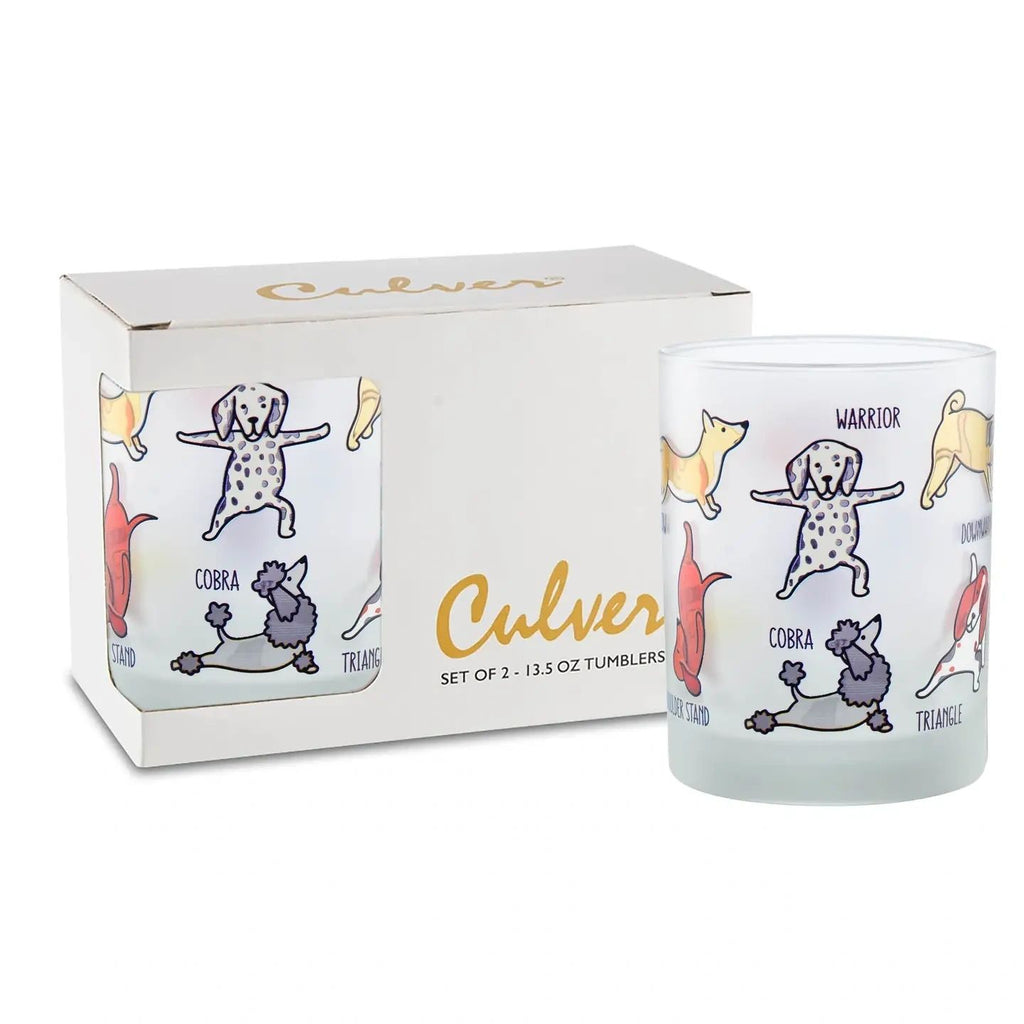 Doggy Yoga Double Old Fashion Glasses - Set of 2 - Potpourri Gift Shop
