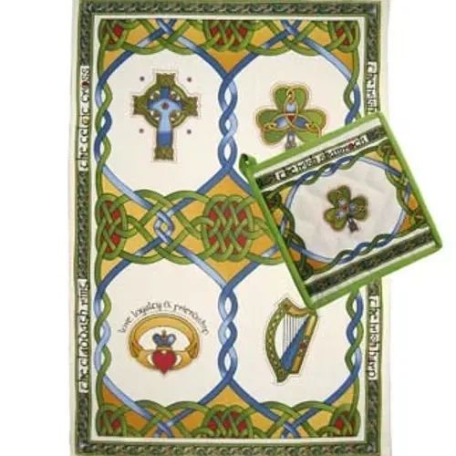 Irish Emblem Tea Towel & Shamrock Potholder