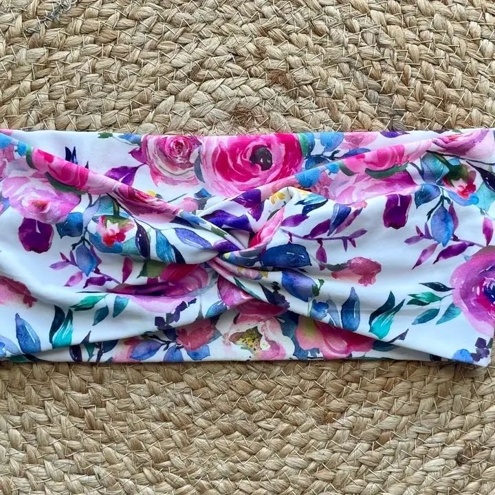 Bright Pink Florals Knit Twist Headband