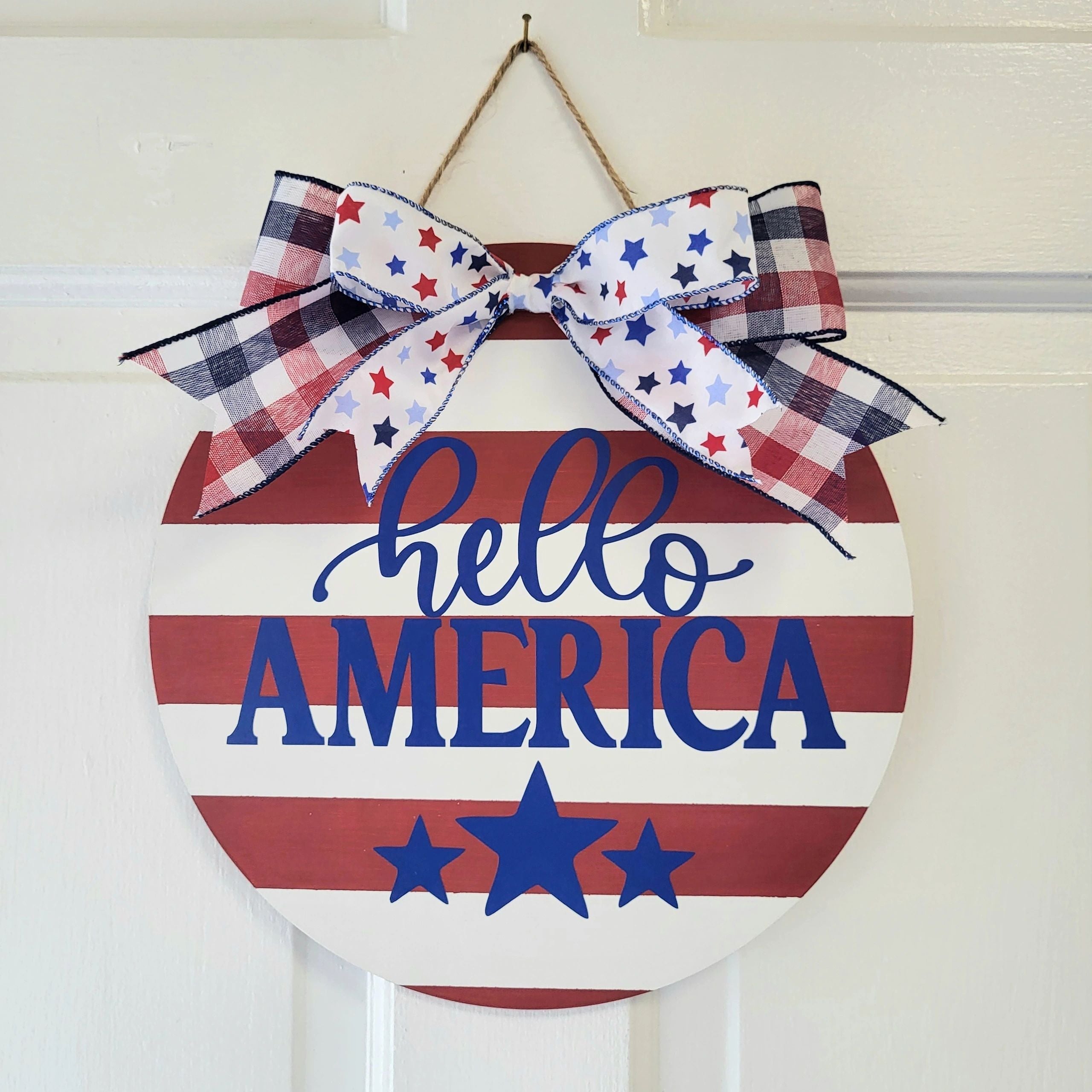 Hello America Front Door Sign 12"