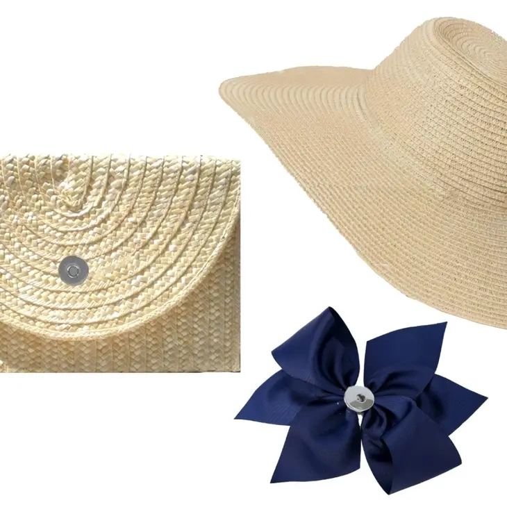 The Vineyard Straw Clutch with Interchangeable Bow in Black