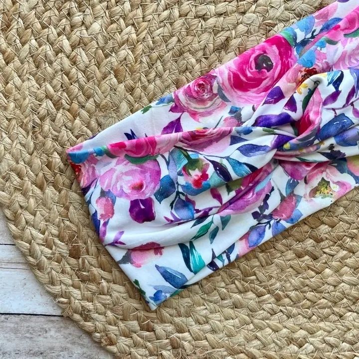 Bright Pink Florals Knit Twist Headband