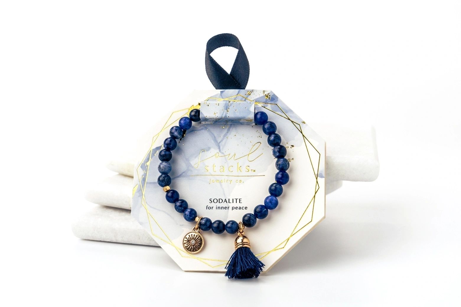 Blue Sodalite Soul Stacks Bracelet [for intuition] - flower charm & tassel