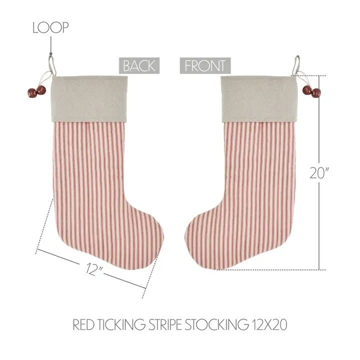 Large Red Striped Stocking with Bells 12x20