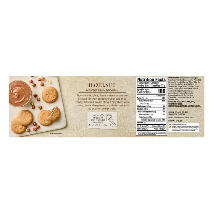 DeLallo Italian Hazelnut Cream Filled Cookies