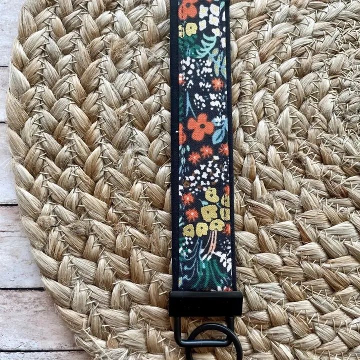 Black Metallic Floral Keychain Wristlet