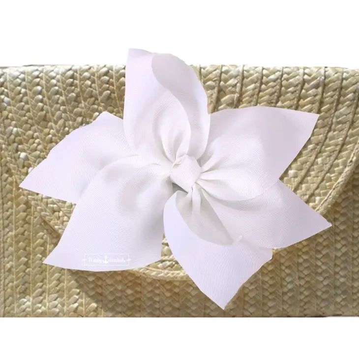 The Vineyard Straw Clutch with Interchangeable Bow - White.