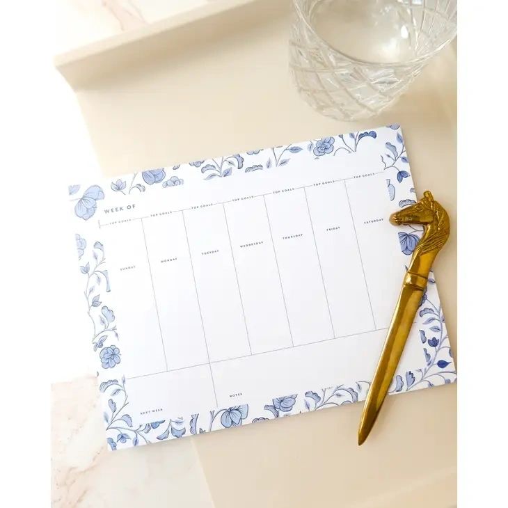Elegant Blue Weekly Planner Notepad - Potpourri Gift Shop