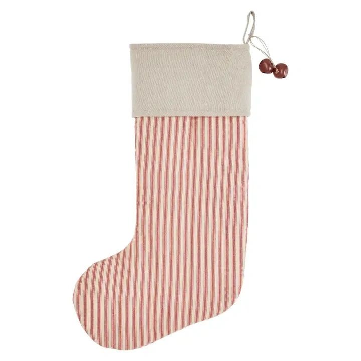 Large Red Striped Stocking with Bells 12x20