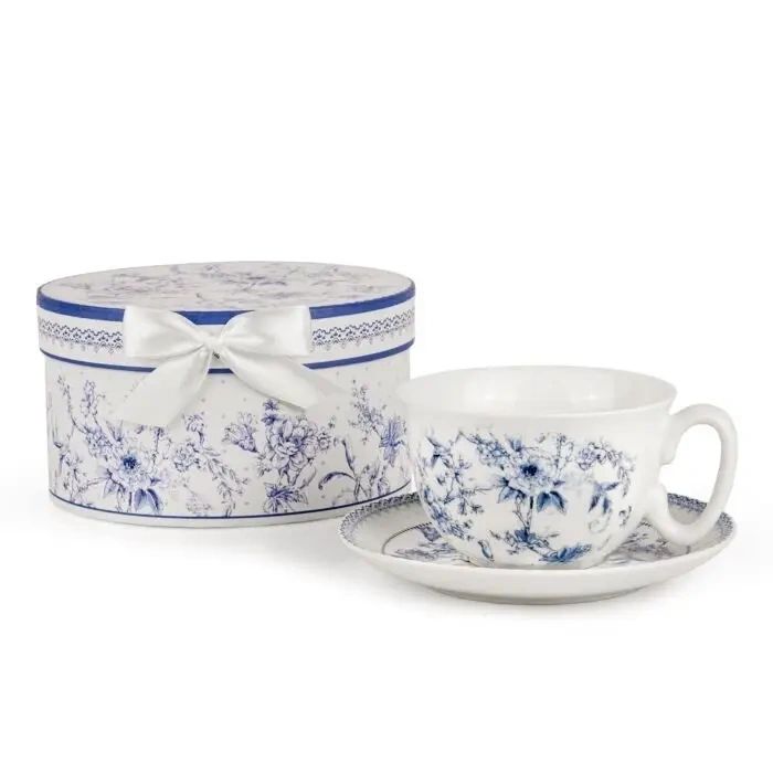 Blue Flowers Bone China Teacup & Saucer in Gift Box
