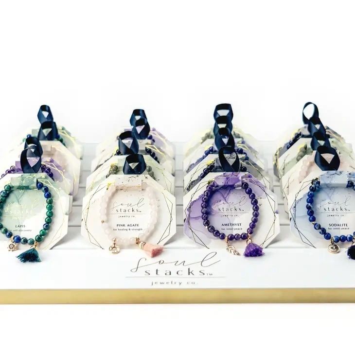 Blue Sodalite Soul Stacks Bracelet [for intuition] - flower charm & tassel