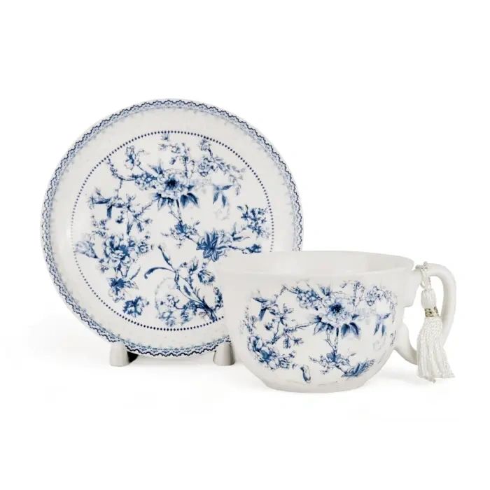 Blue Flowers Bone China Teacup & Saucer in Gift Box