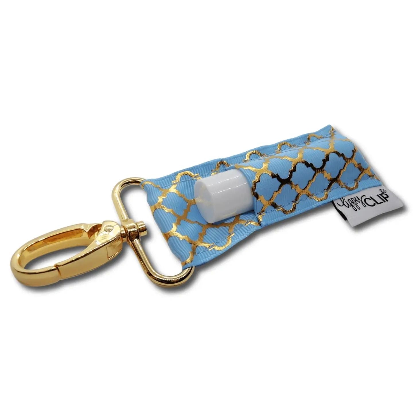 Gold Quatrefoil Blue Lippyclip® Lip Balm Holder