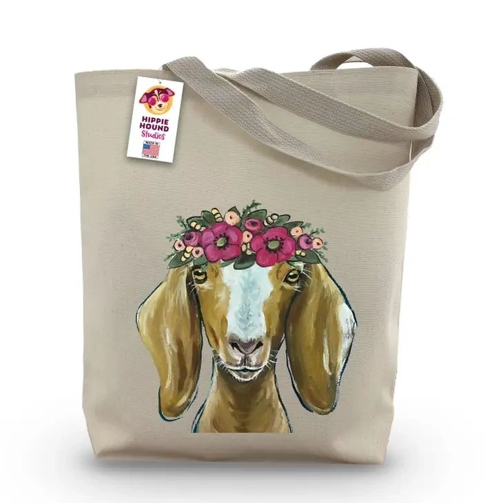 Bright Blooms Goat Tote Bag, "Madge"