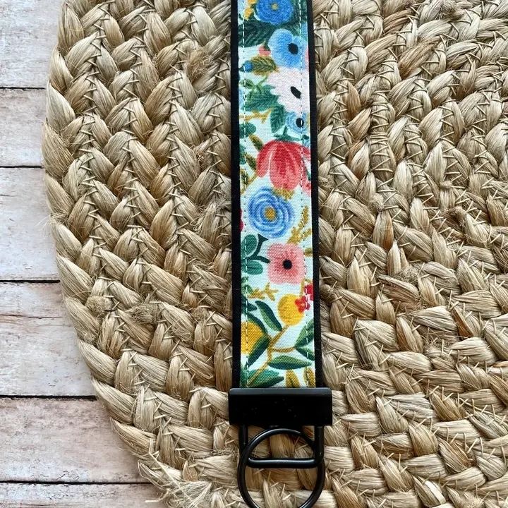 Bright Blue Wildflower Keychain Wristlet