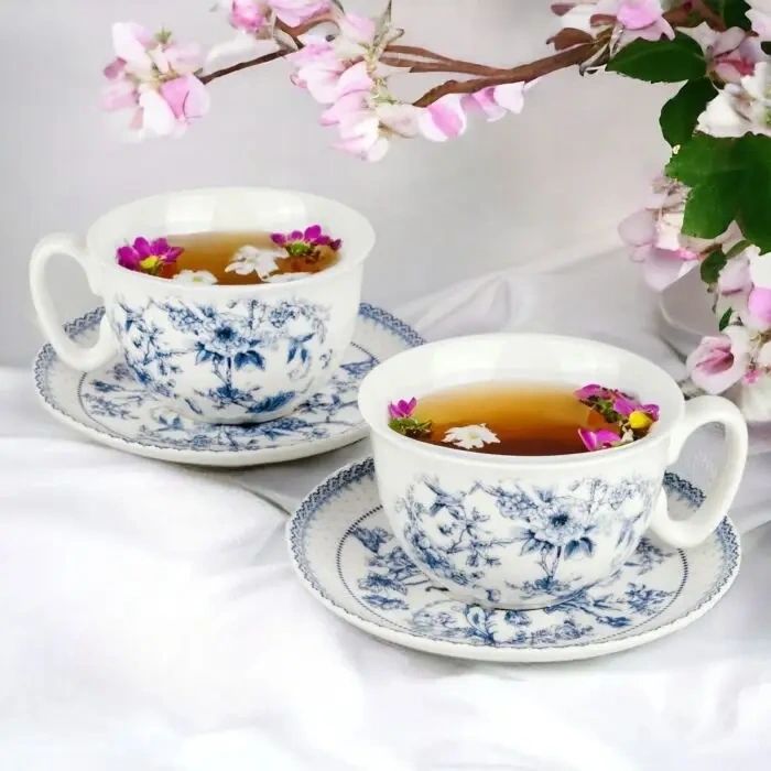 Blue Flowers Bone China Teacup & Saucer in Gift Box
