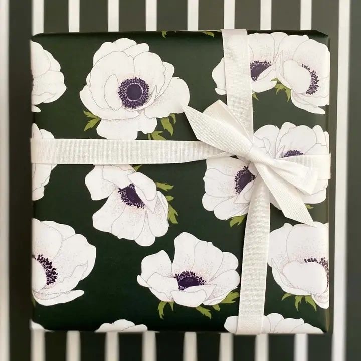 White Anemone Double - Sided Wrapping Paper Roll - Potpourri Gift Shop