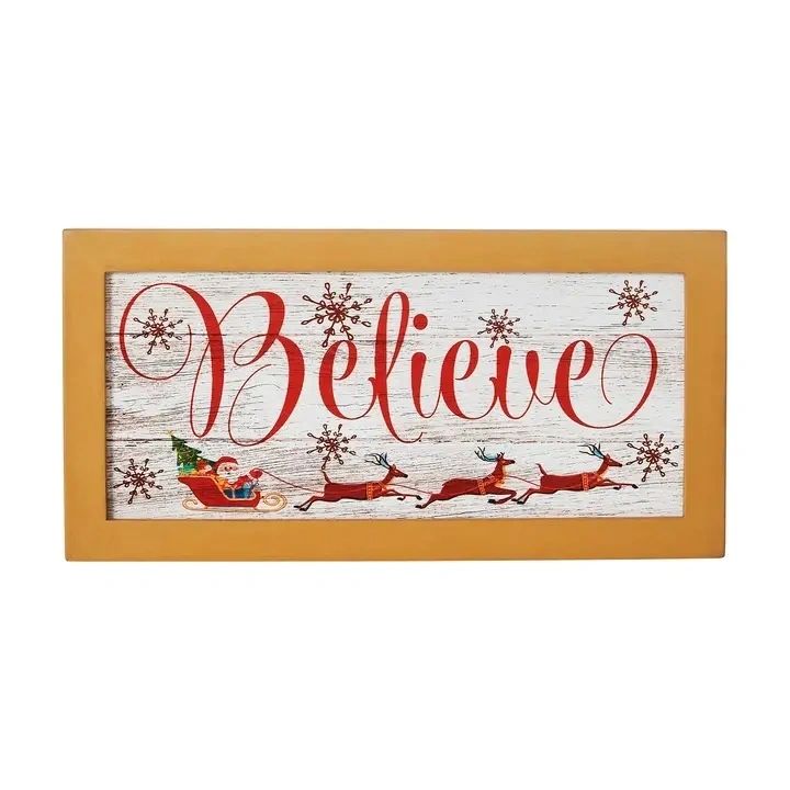 Believe Santa Sleigh Framed Wall Hanging Sign 6x12