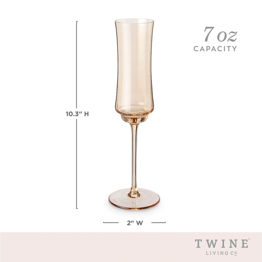 Tulip Amber Tinted Glass Stemmed Champagne Flutes Set of 2