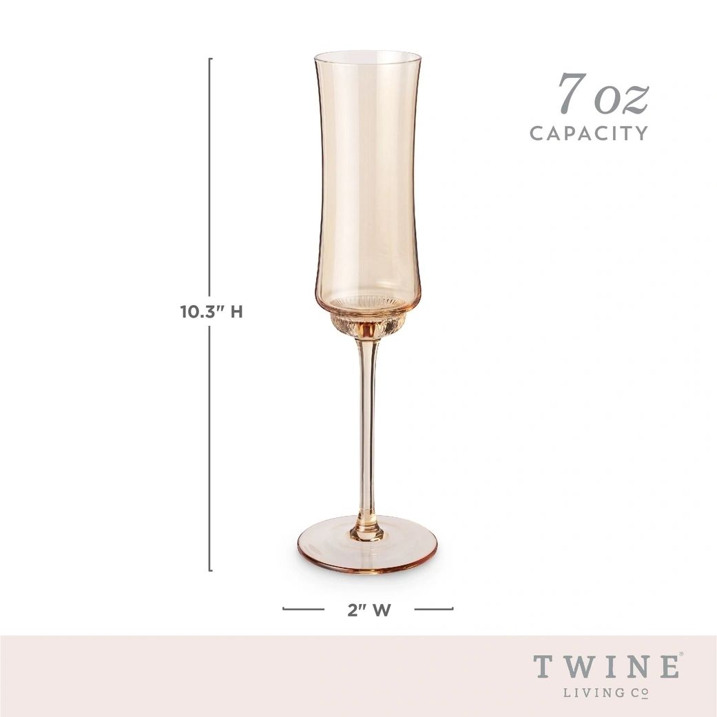 Tulip Amber Tinted Glass Stemmed Champagne Flutes Set of 2
