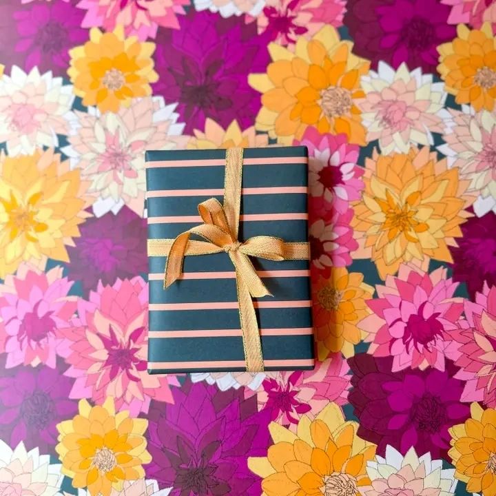 Dahlias Double - Sided Wrapping Paper Roll - Potpourri Gift Shop