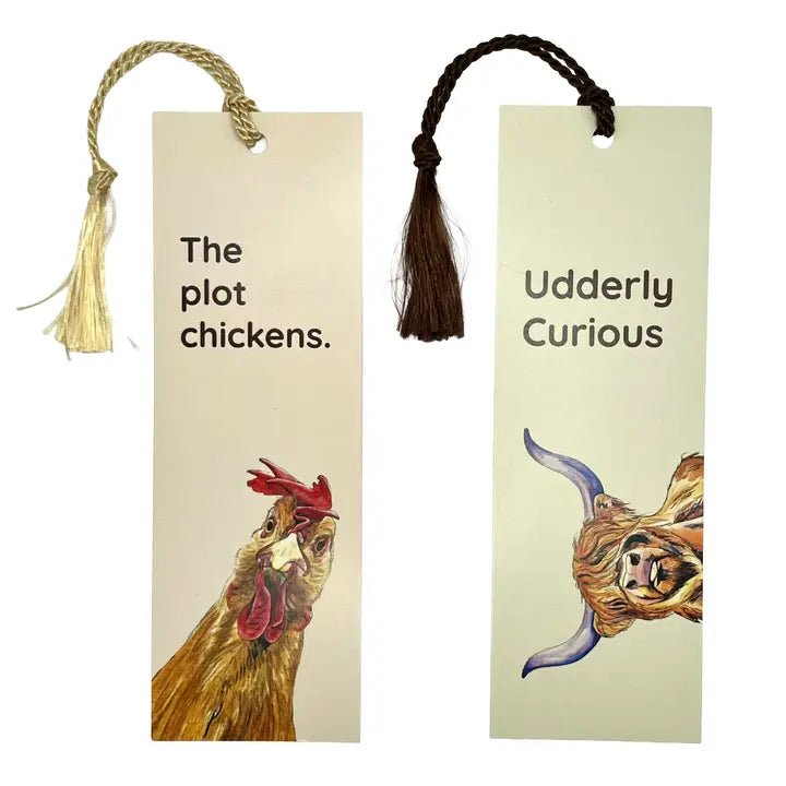 Funny Chicken or Highland Cow Two - Sided Tassel Bookmark - Potpourri Gift Shop